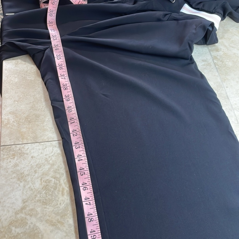 Guess Jumpsuit XS Black Zip Front Wide Leg Long Sleeve Stripe Trim Athleisure - Picture 16 of 16